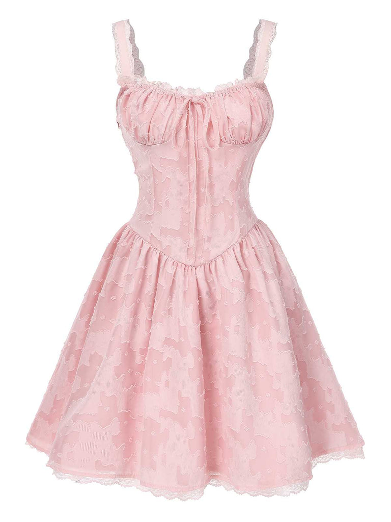 Pink 1950s Lace Spaghetti Strap Corset Dress