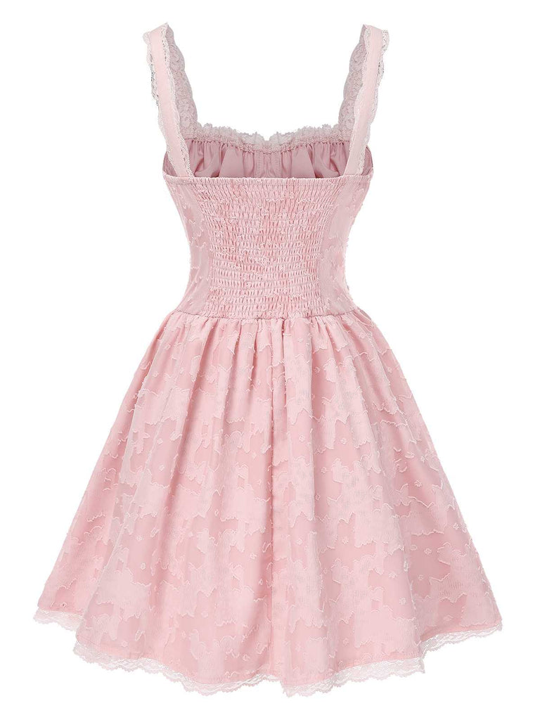 Pink 1950s Lace Spaghetti Strap Corset Dress