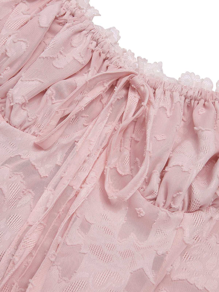 Pink 1950s Lace Spaghetti Strap Corset Dress