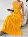 Yellow 1930s One-Shoulder Smocked Tiered Dress