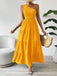 Yellow 1930s One-Shoulder Smocked Tiered Dress