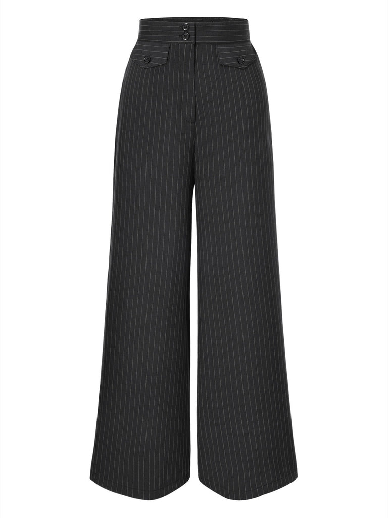 [Pre-Sale] Dark Gray 1940s Pinstripes Wide-Leg Pants