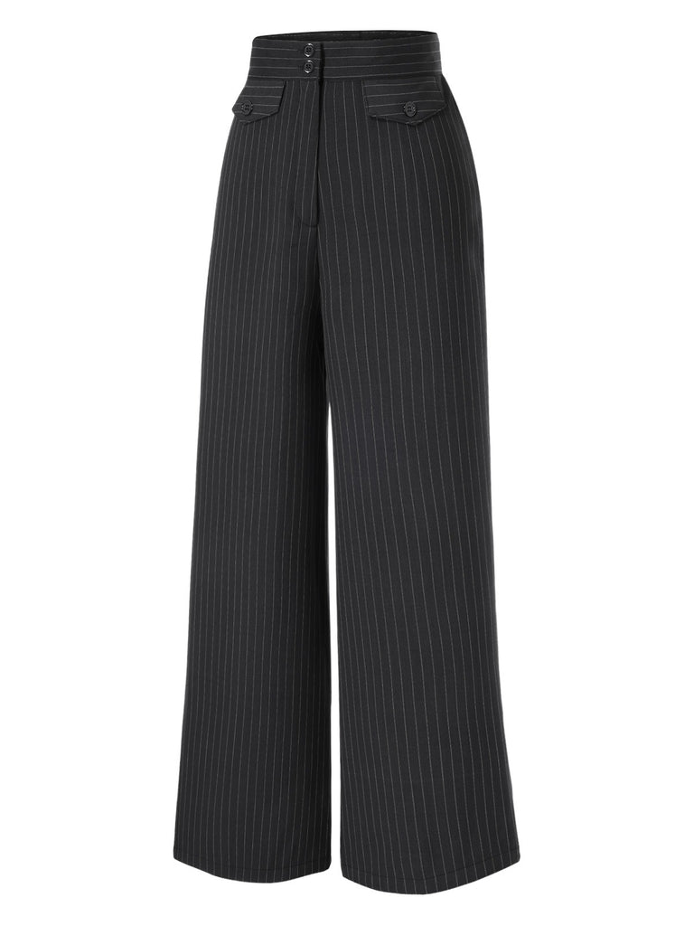 [Pre-Sale] Dark Gray 1940s Pinstripes Wide-Leg Pants