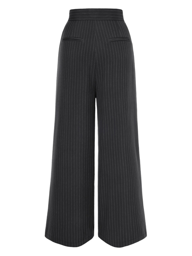 [Pre-Sale] Dark Gray 1940s Pinstripes Wide-Leg Pants