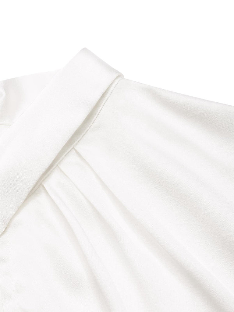 [Pre-Sale] White 1930s Solid Keyhole-Neck Satin Blouse