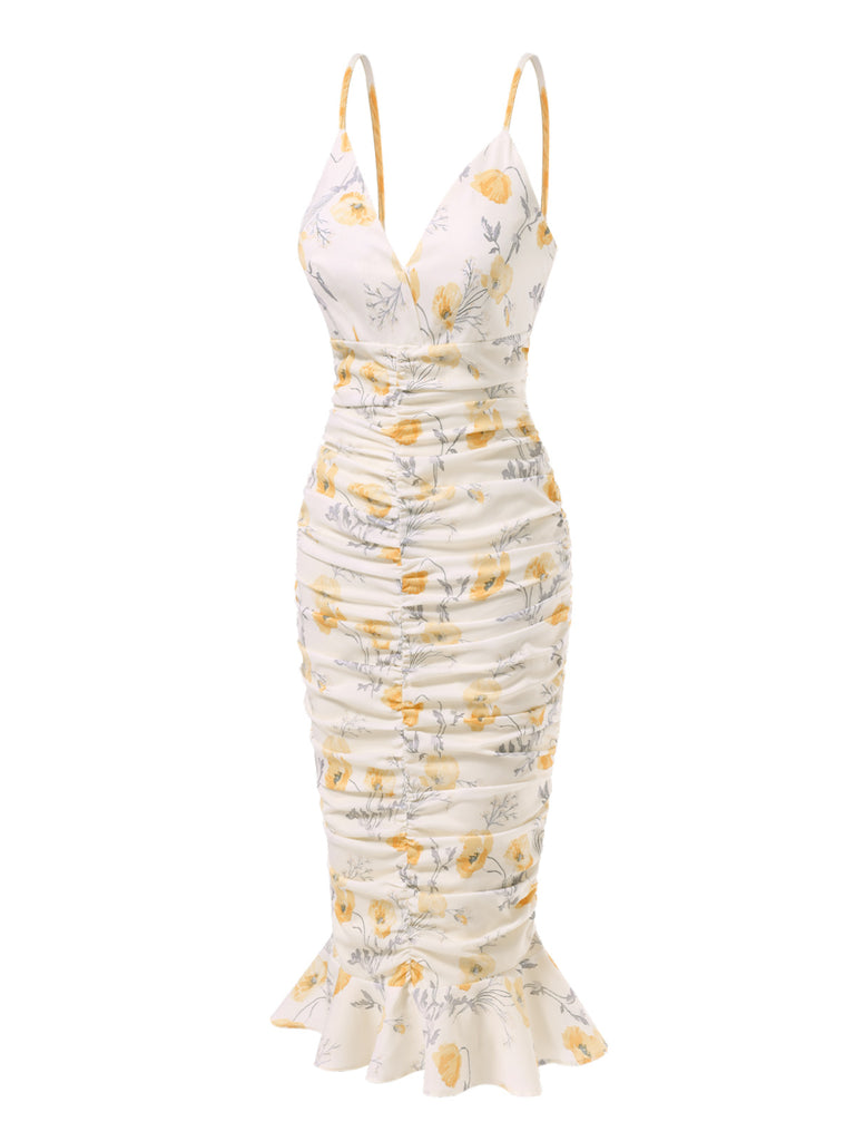[Pre-Sale] 1930s Spaghetti Strap Floral Ruched Mermaid Dress