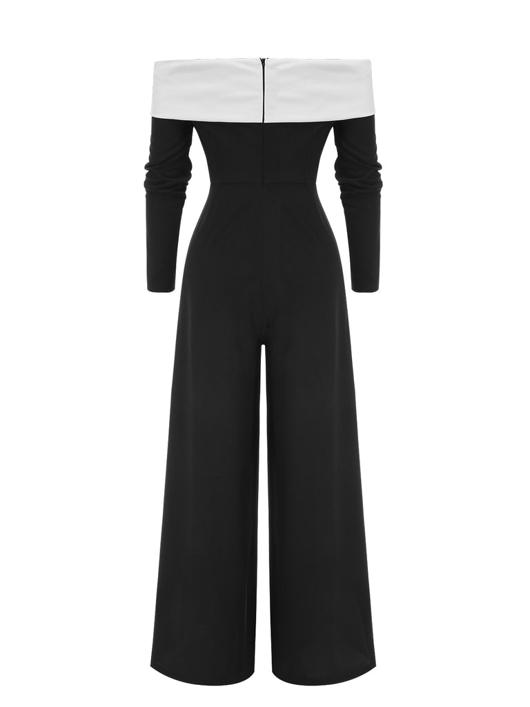 Black 1930s Off-Shoulder Bow Jumpsuit