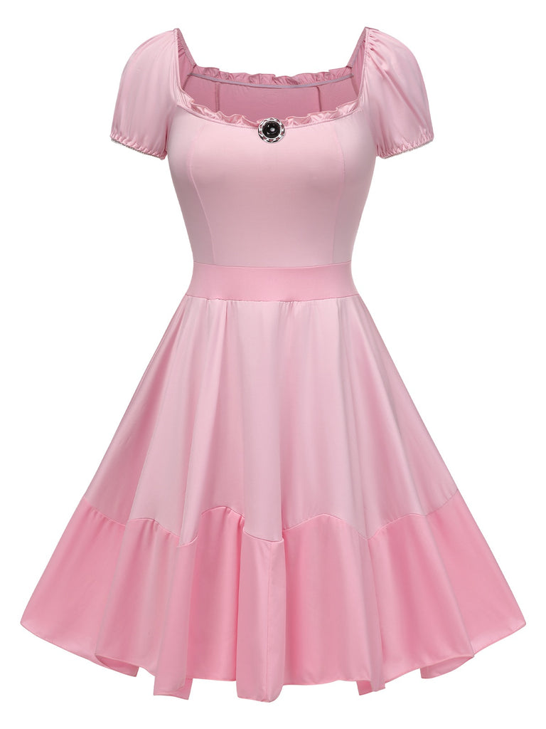 Pink 1950s Mary's Colorblock Puff Dress