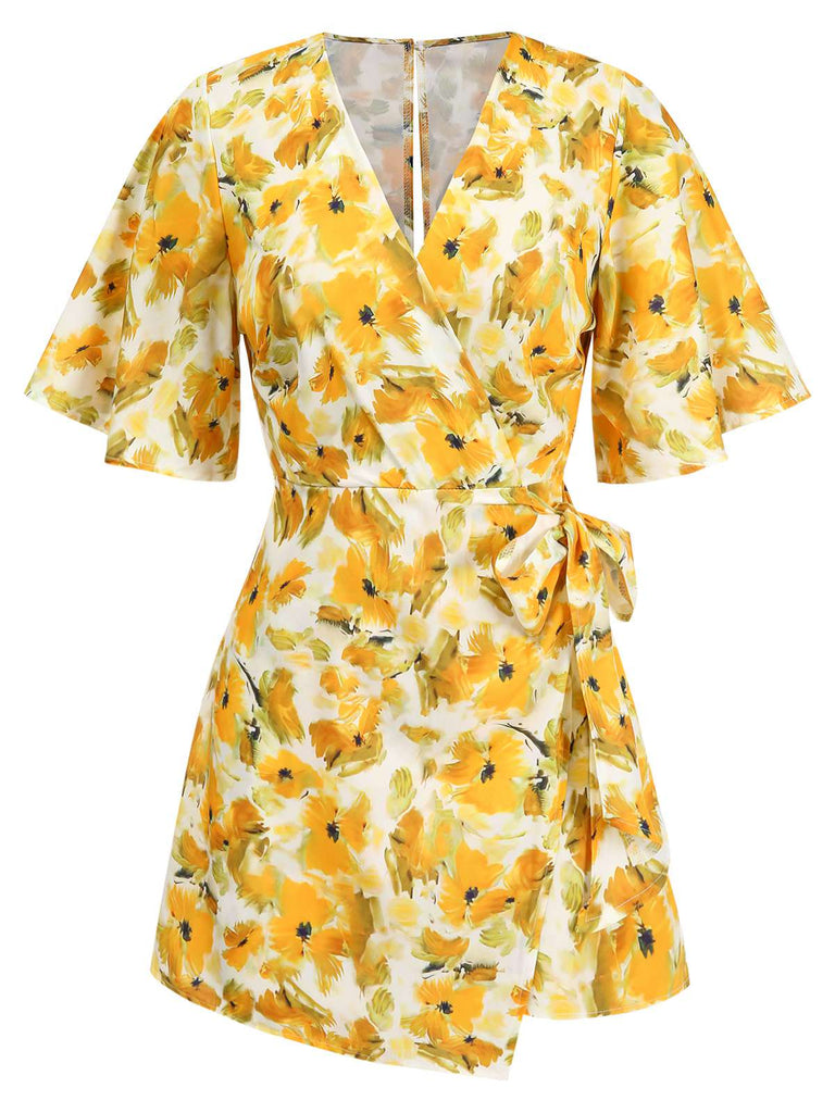 1930s V-Neck Oil Painted Floral Romper