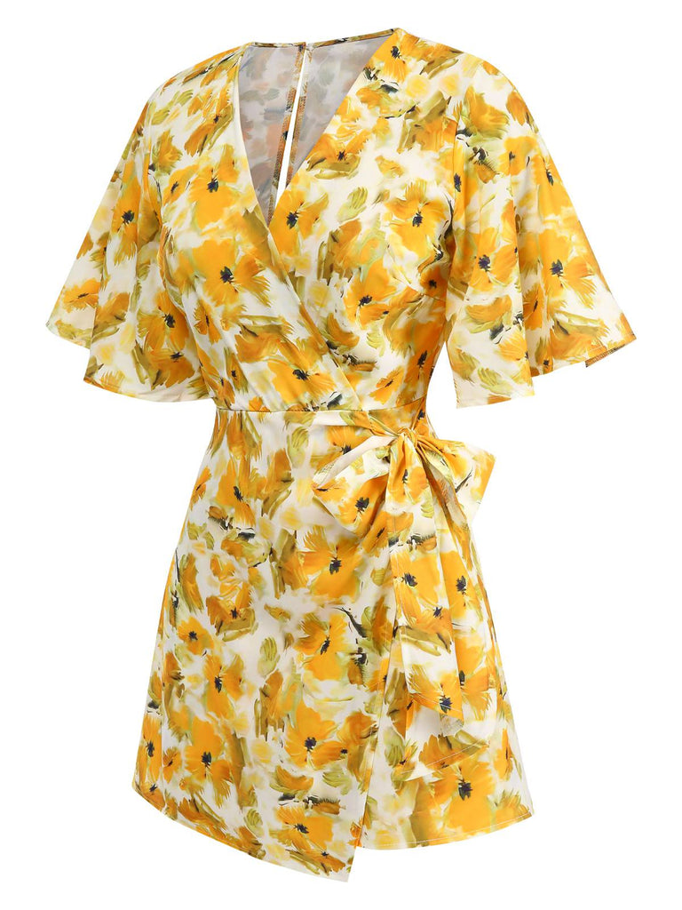 1930s V-Neck Oil Painted Floral Romper