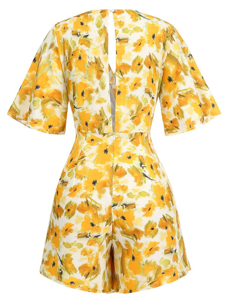 1930s V-Neck Oil Painted Floral Romper