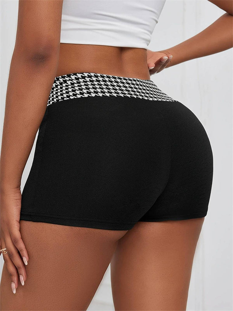 Black 1970s Houndstooth Patchwork Tight Shorts