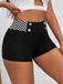 Black 1970s Houndstooth Patchwork Tight Shorts