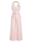 2PCS Pink 1930s Houndstooth Halter Crop Top & Pants