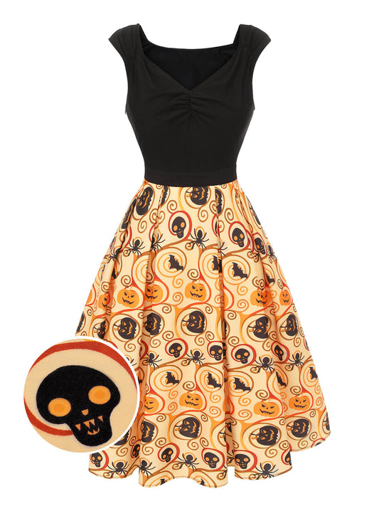 Black & Yellow 1950s Pumpkin Bat Spider Dress