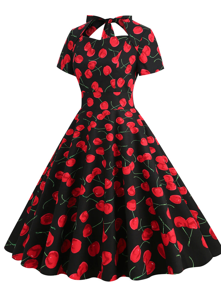 1950s Cherry Sweetheart Short Sleeve Lace Up Dress | Retro Stage