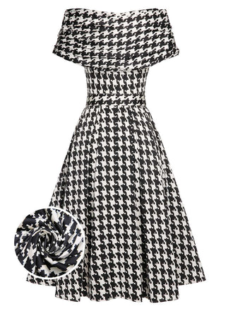 Black and White Plaid Short Sleeve Vintage Dress – Dreamdressy