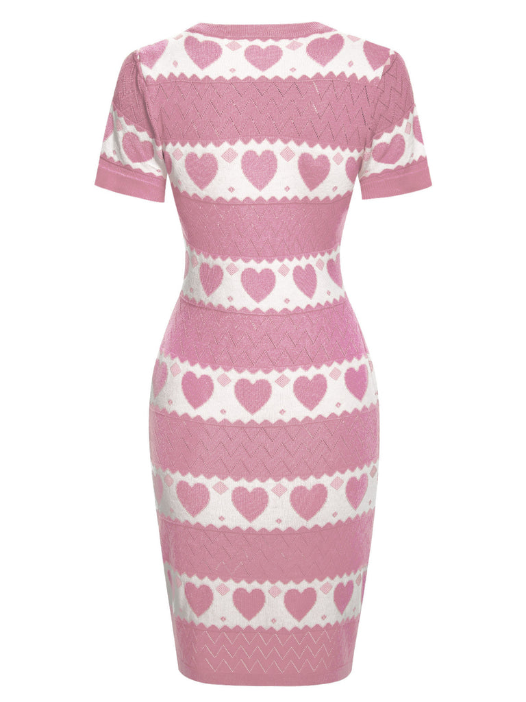 [Pre-Sale] Pink 1960s Contrasting Heart Knitting Dress