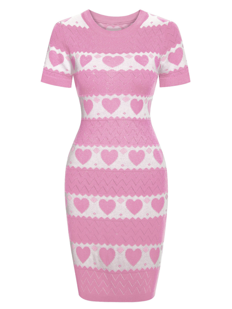 [Pre-Sale] Pink 1960s Contrasting Heart Knitting Dress