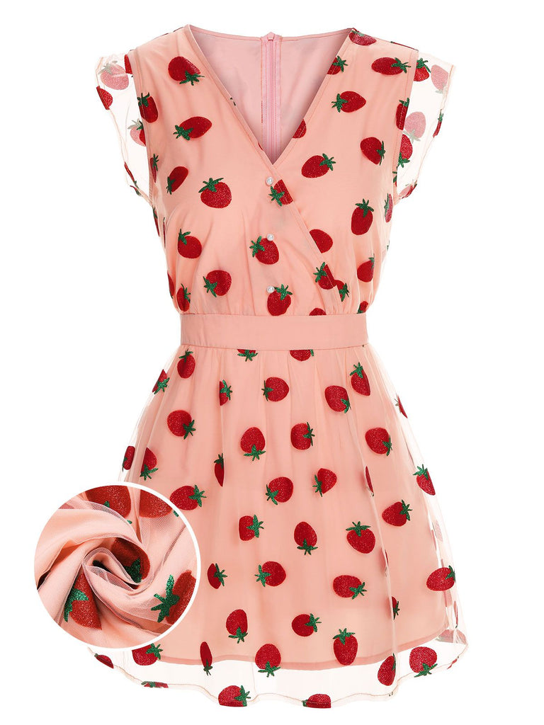 Pink 1960s Strawberry Mesh Mini Dress