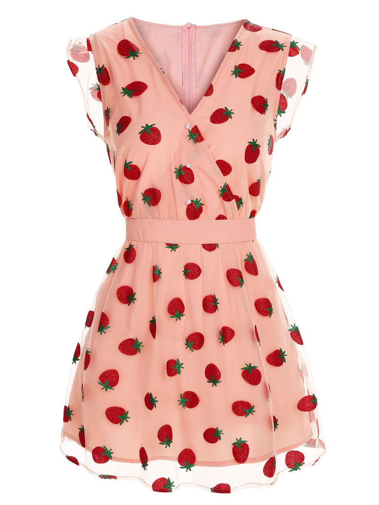 Pink 1960s Strawberry Mesh Mini Dress