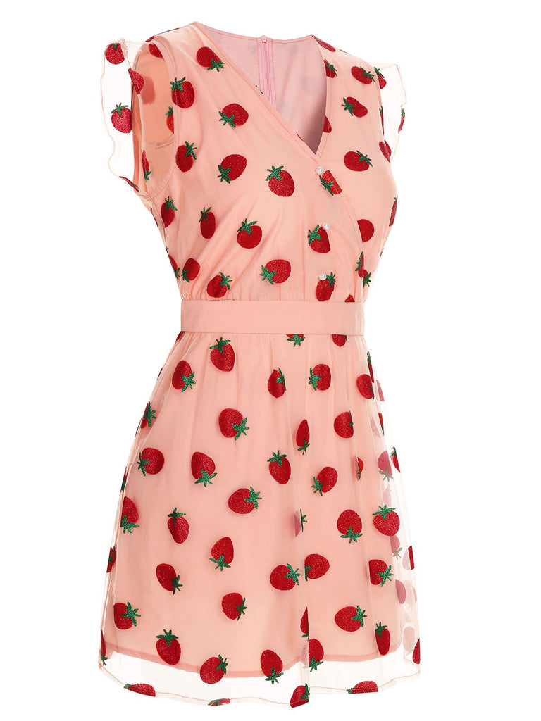 Pink 1960s Strawberry Mesh Mini Dress