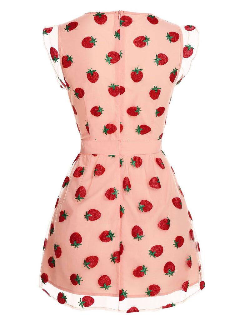 Pink 1960s Strawberry Mesh Mini Dress