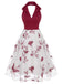 Wine Red 1950s Butterfly Lapel Mesh Dress