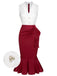 Red & White 1930s Sleeveless Slit Fishtail Dress