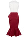 Red & White 1930s Sleeveless Slit Fishtail Dress