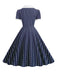 1950s Lapel Vertical Stripes Swing Dress