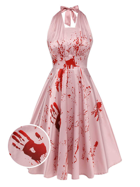 Pink 1950s Halloween Bloodstain Halter Dress