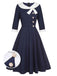 Dark Blue 1950s Lapel Patchwork Dress