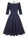 Dark Blue 1950s Lapel Patchwork Dress