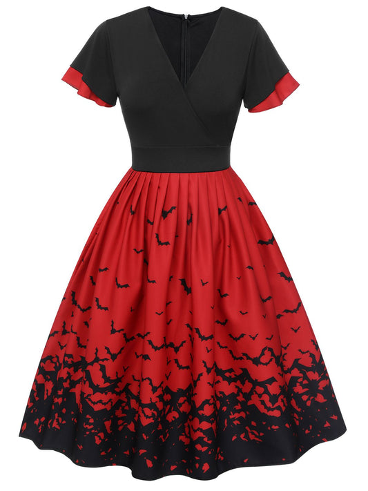 1950s Halloween Flounce Sleeve Swing Dress