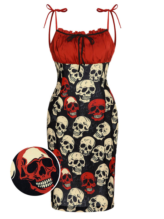 Red 1960s Halloween Skull Strap Dress