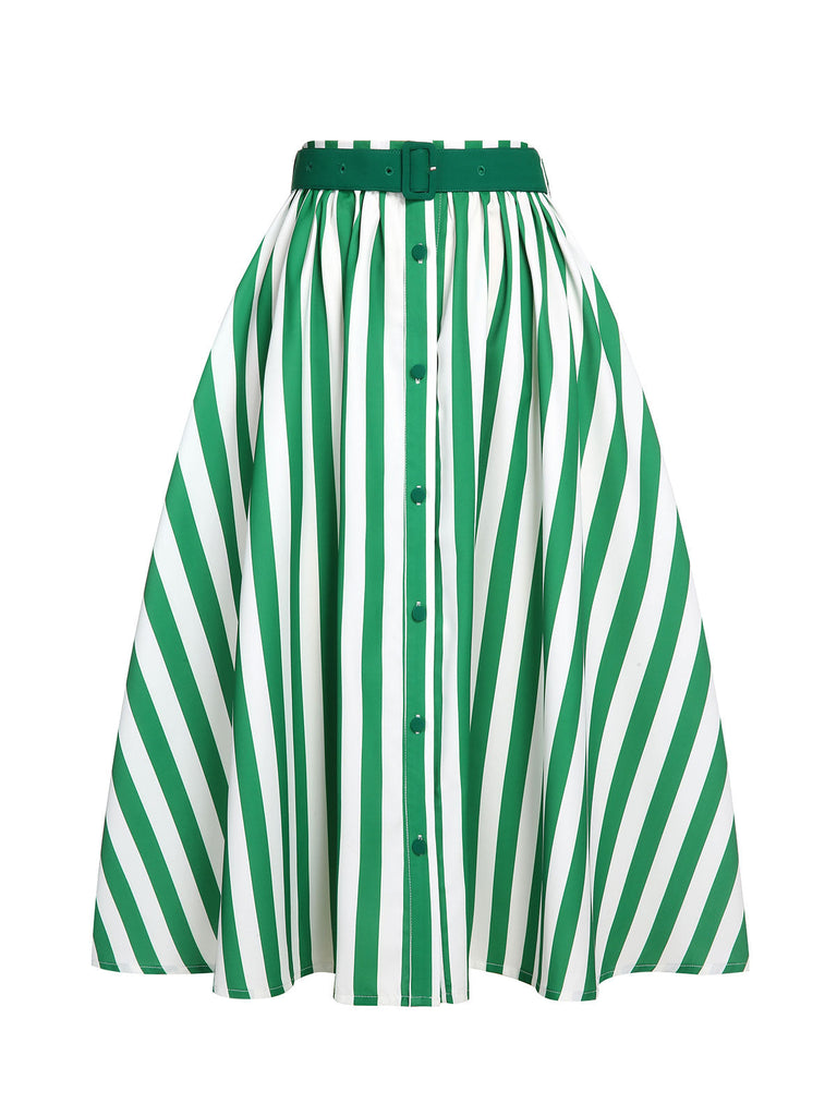 2PCS Green 1950s Stripes Romper & Umbrella Skirt