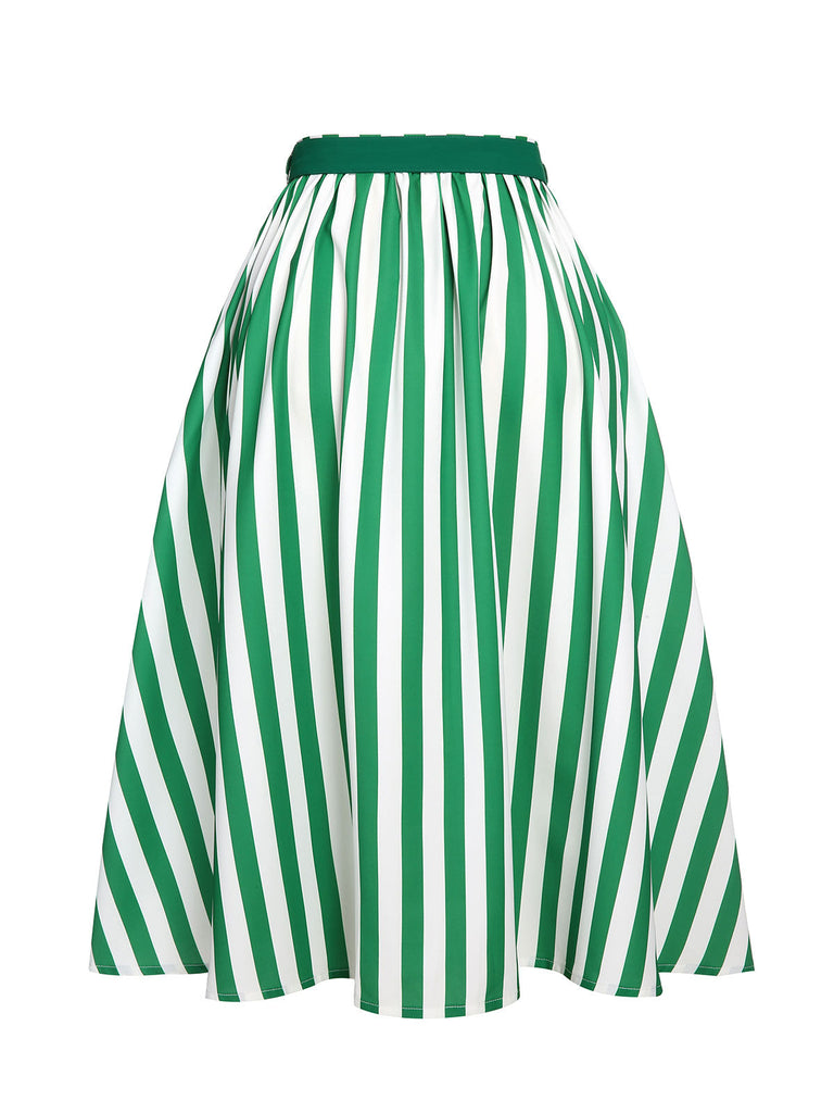 2PCS Green 1950s Stripes Romper & Umbrella Skirt