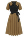 Khaki 1940s Fake 2PCS Lapel A-Line Dress