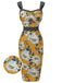 Yellow 1950s Florale Dots Patchwork Pencil Dress