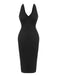 Black 1960s V-Neck Solid Bodycon Dress