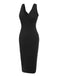 Black 1960s V-Neck Solid Bodycon Dress