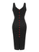 Black 1960s V-Neck Solid Bodycon Dress