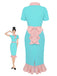 Turquoise 1930s Polka Dots Ruffles Dress