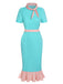 Turquoise 1930s Polka Dots Ruffles Dress