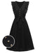 Black 1940s Solid Flying Sleeve Pleated Dress