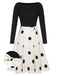 Black 1950s Polka Dot Bow Patchwork Knitted Dress