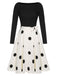 Black 1950s Polka Dot Bow Patchwork Knitted Dress