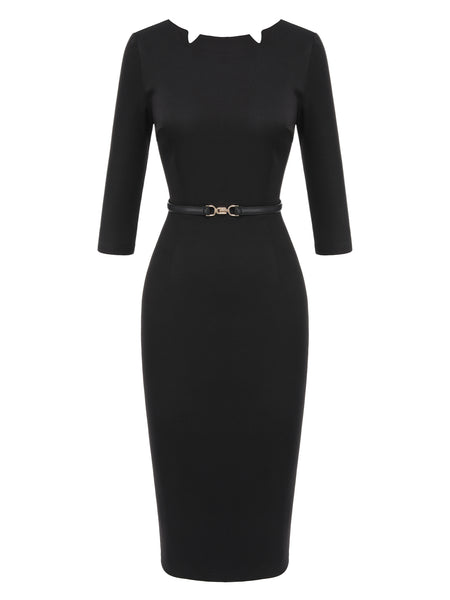 Black 1960s Solid Boat Neck Wrap Dress | Retro Stage