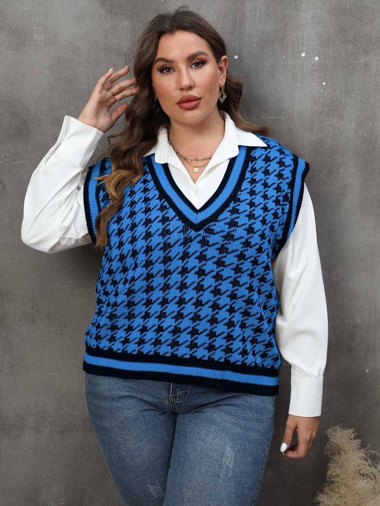 [Plus Size] 1960s Jacquard Contrasting Houndstooth Wool Vest